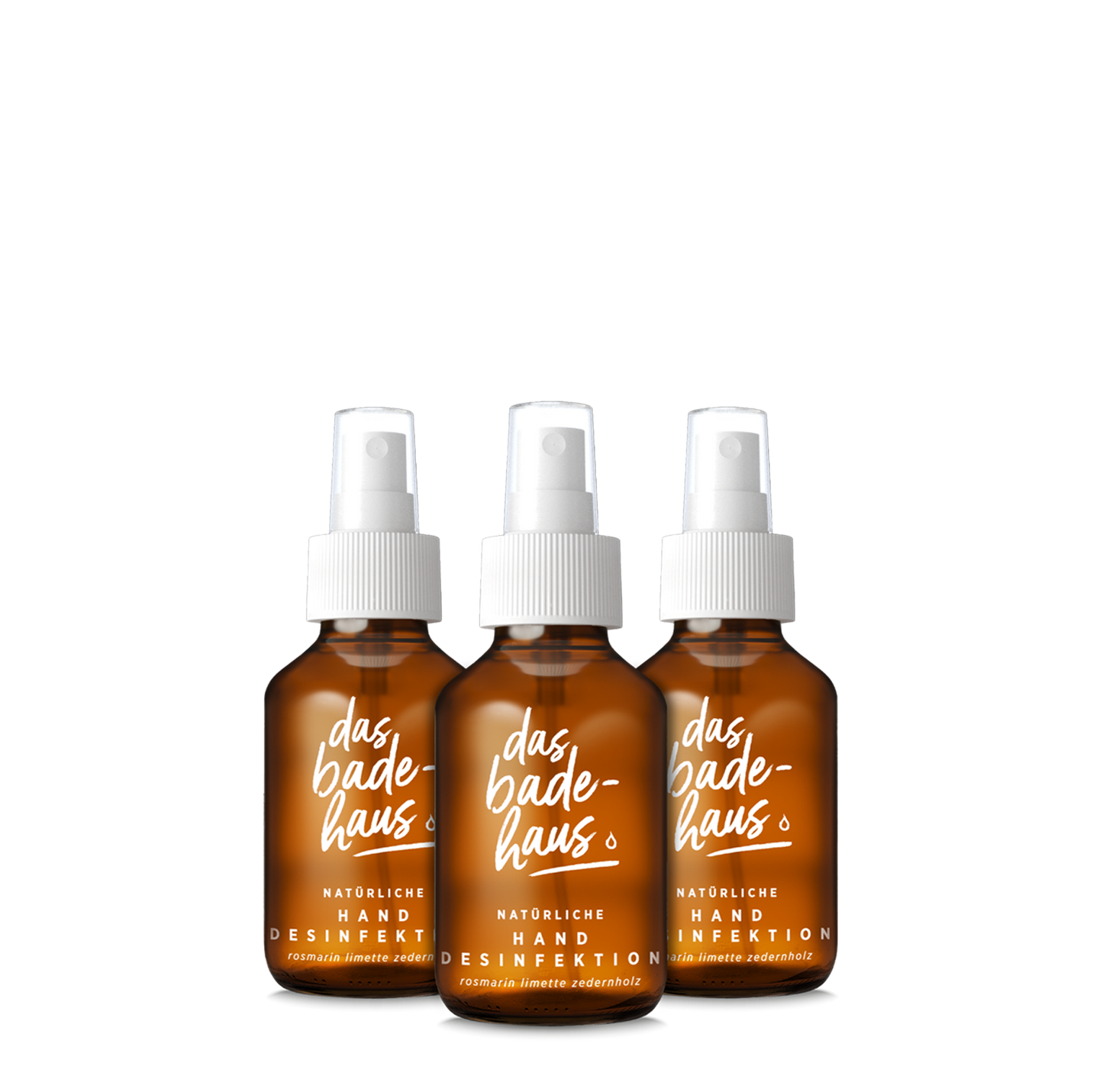 DAS BADEHAUS | Trio Hygienische Handdesinfektion: drei für unterwegs | Set aus drei 100-ml-Flaschen mit Sprühkopf