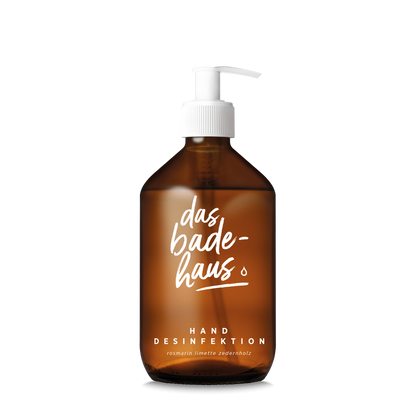 DAS BADEHAUS | Hygienische Handdesinfektion | 250 ml oder 500 ml | Glasflasche mit Pumpspender