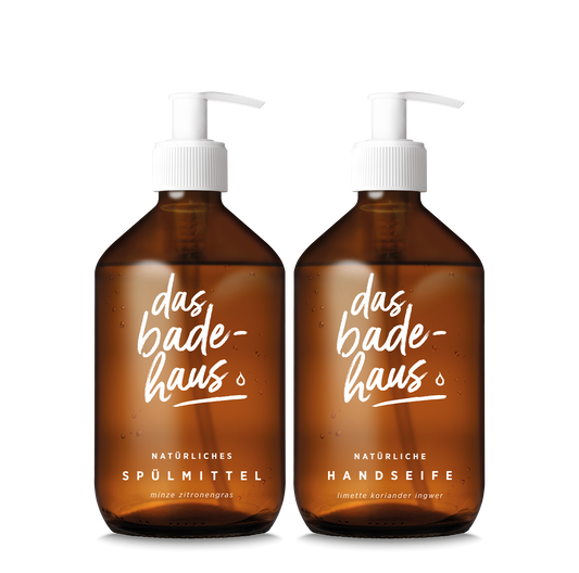 DAS BADEHAUS | natürliches Duo für die Küche | Set aus natürlicher Handseife (500 ml) und natürlichem Spülmittel (500 ml)